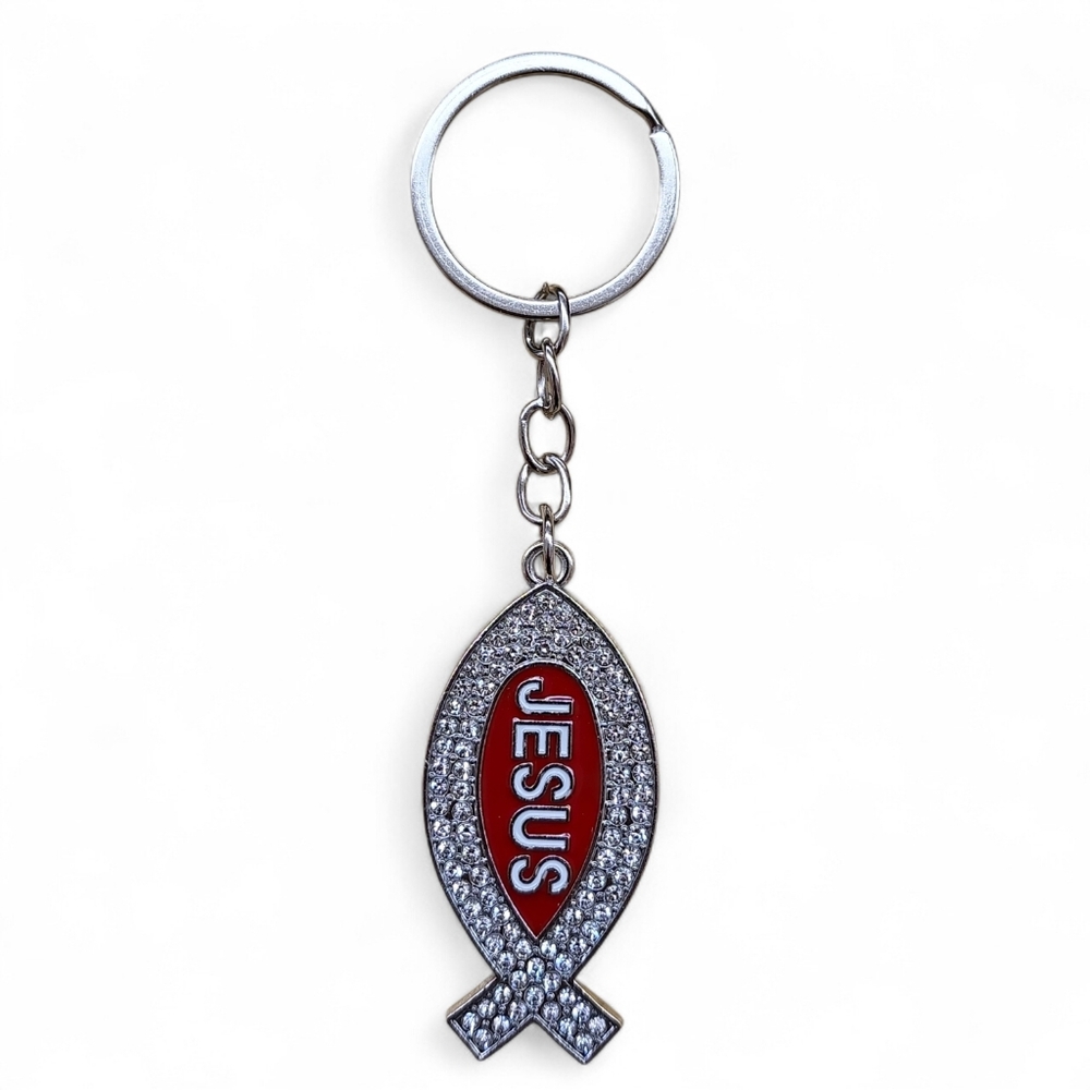 JESUS FISH RHINESTONE KEYCHAIN Crystal Rhinestone Purse Charm